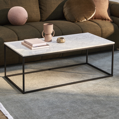 Temple Webster 110cm Black Serena Italian Carrara Marble Coffee Table